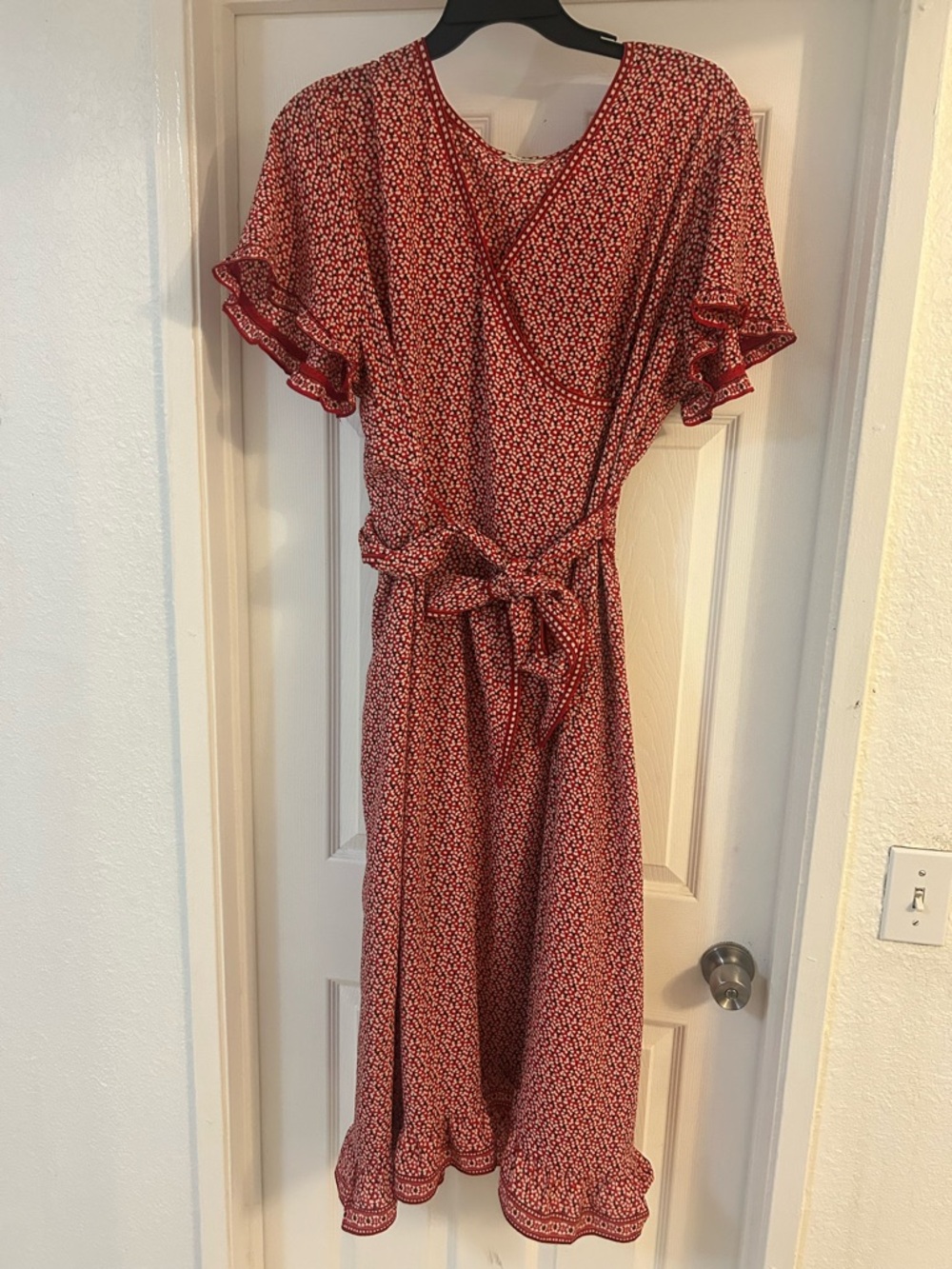 Max Studio Women's Red Floral Wrap Midi Dress with Tie Waist